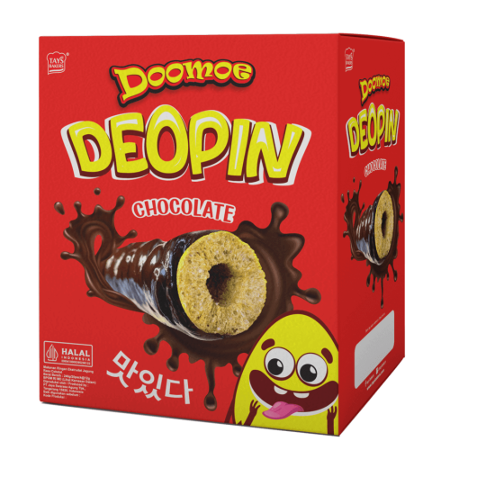 Doomoe Deopin Chocolate Stik jagung renyah dengan rasa cokelat yang menggugah selera.